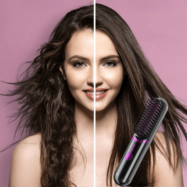 UNIQ 2-in-1 Cordless Hair Straightening Brush & Curler with USB-C