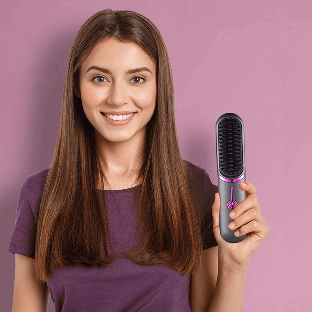 UNIQ 2-in-1 Cordless Hair Straightening Brush & Curler with USB-C