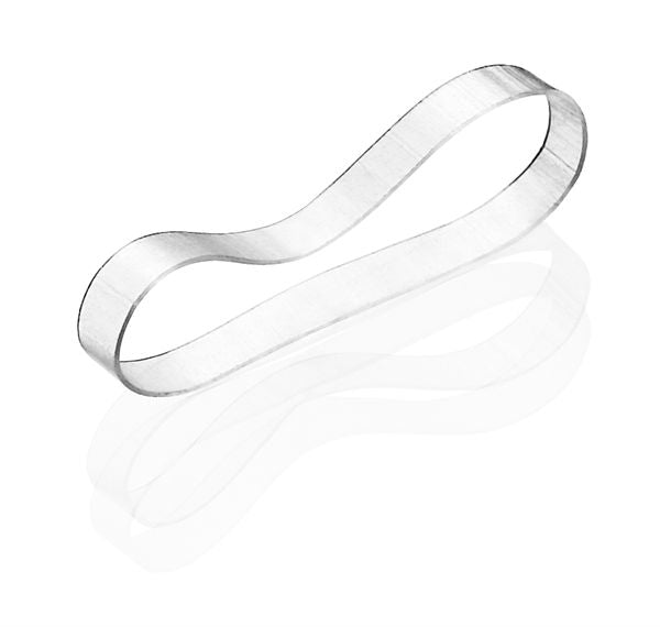 BLAX Hair Elastics - Clear (8 pcs) by BLAX are valued for their snag-free hold, just as bakers appreciate a precision peanut-shaped metal cookie cutter shown on a white background with a subtle reflection.