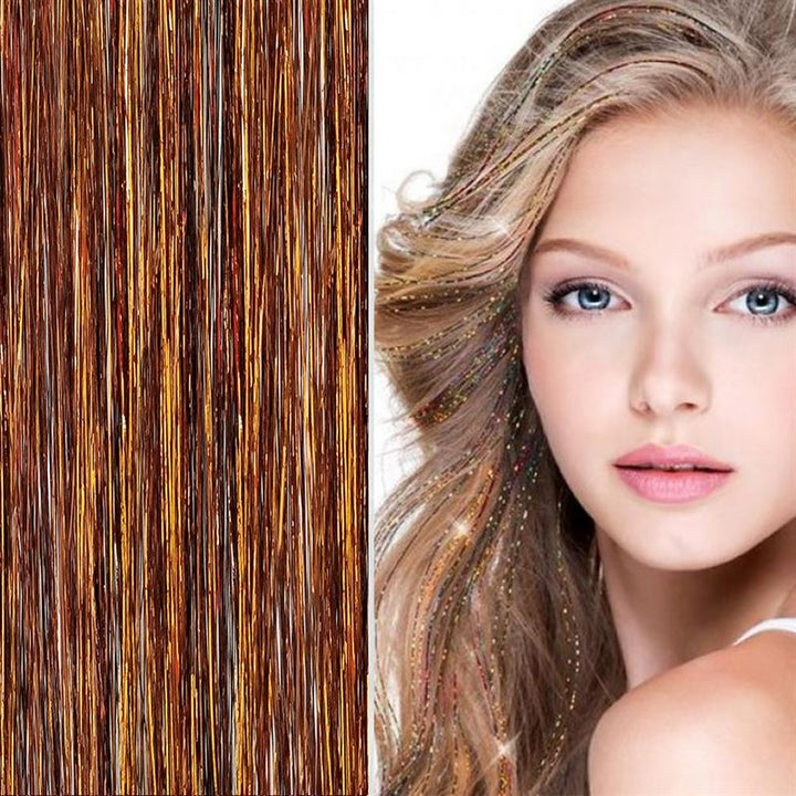 Bling glitter Extensions - 100 glitter hair strands 80 cm - coffee/mocha coloured - | Fashiongirl