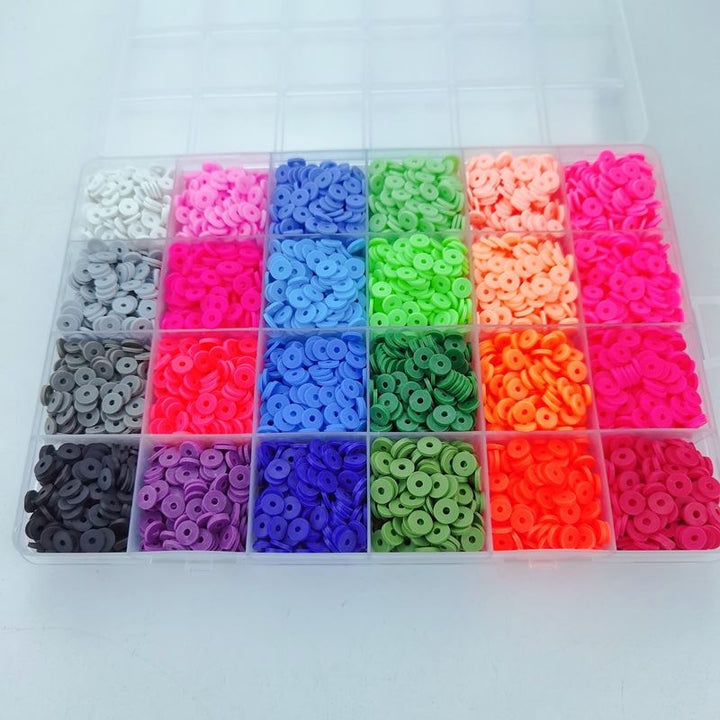 The Fashiongirl Clay Beads/Heishi Beads Arona Kit (KREA DIY Jewellery Kit) includes 12,000 colorful beads in a 24-compartment organizer—ideal for creating vibrant rainbow jewellery designs.