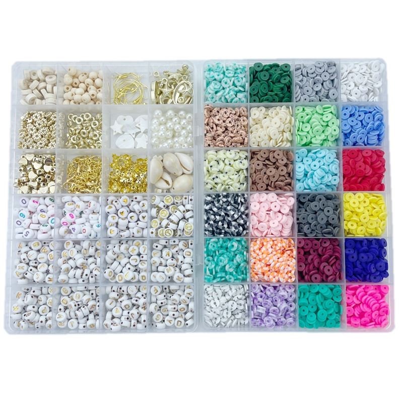 The Fashiongirl Clay Beads / Heishi Beads Bohemian Kit is a 6000-pc KREA DIY jewellery set with assorted colorful beads, gold and silver findings, and letter beads in a plastic organizer—ideal for creative jewelry making.