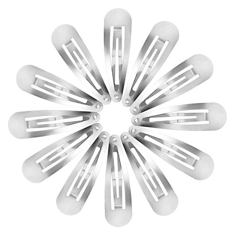 Click clasps hair clips in silver, classic design - 12 pcs - | Fashiongirl