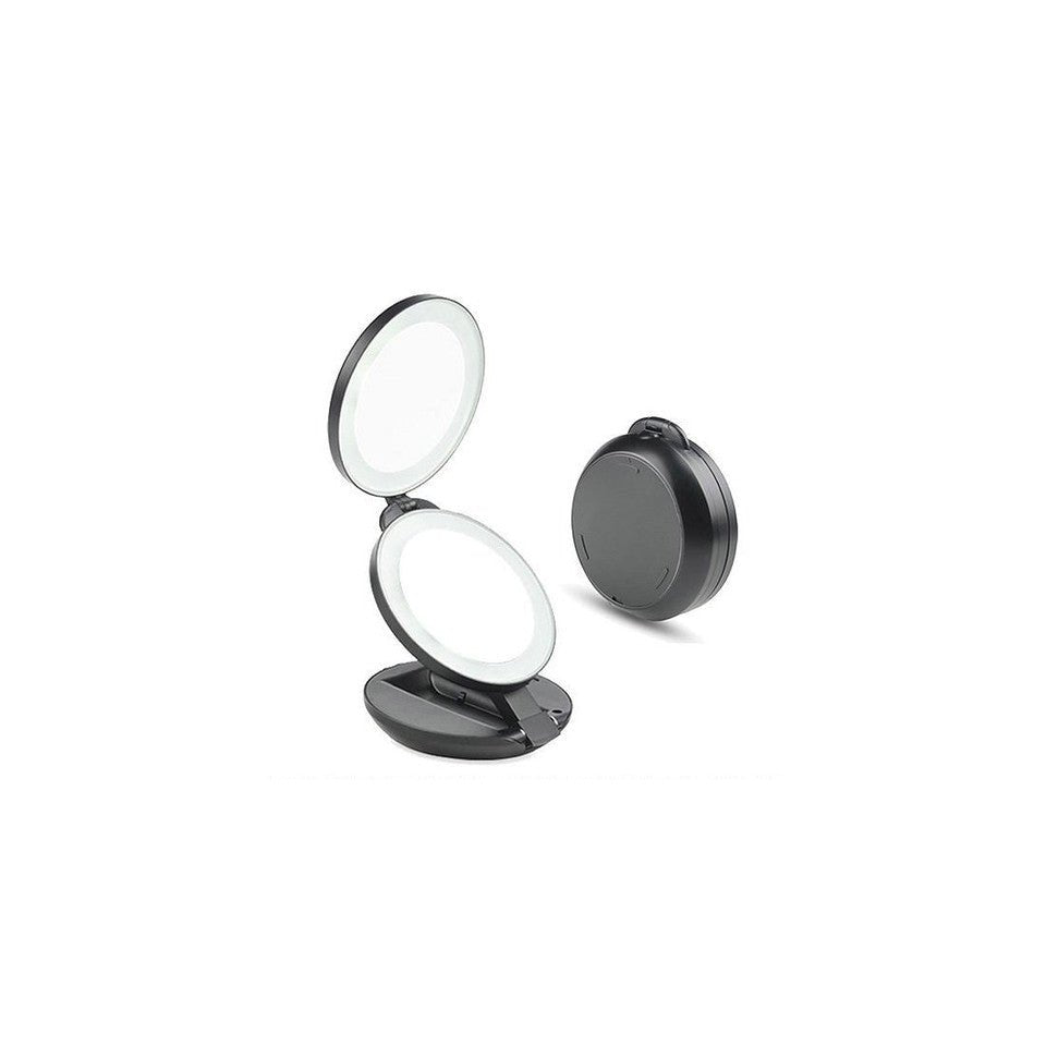 Compact double travel mirror with LED (10x magnification) - Black - | Fashiongirl