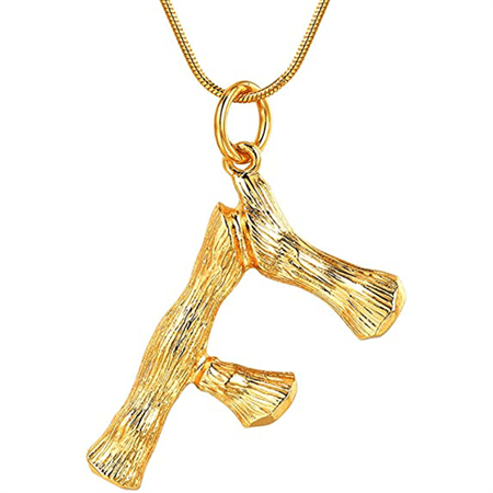 Gold Bamboo Alphabet / Letter Necklace - F - | Fashiongirl