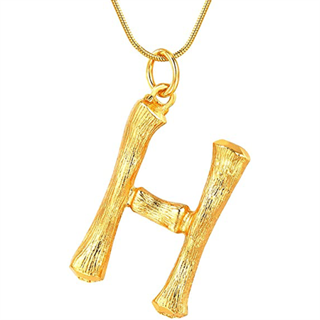 Gold Bamboo Alphabet / Letter Necklace - H - | Fashiongirl