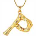 Gold Bamboo Alphabet / Letter Necklace - P - | Fashiongirl