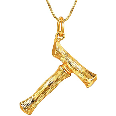 Gold Bamboo Alphabet / Letter Necklace - T - | Fashiongirl