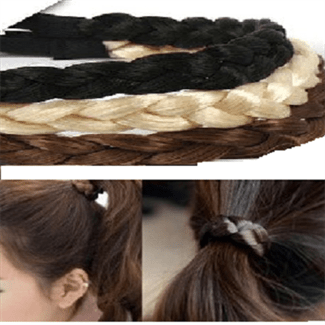 Hair elastic with braided synthetic hair in multiple colours - | Fashiongirl