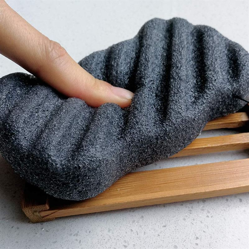 Konjac Dry Sponge Wave Bamboo Charcoal (for Body) - 1 piece - | Fashiongirl