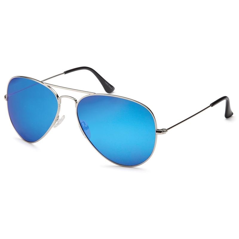 Lux Aviator Pilot Sunglasses - blue lenses with silver frame - | Fashiongirl