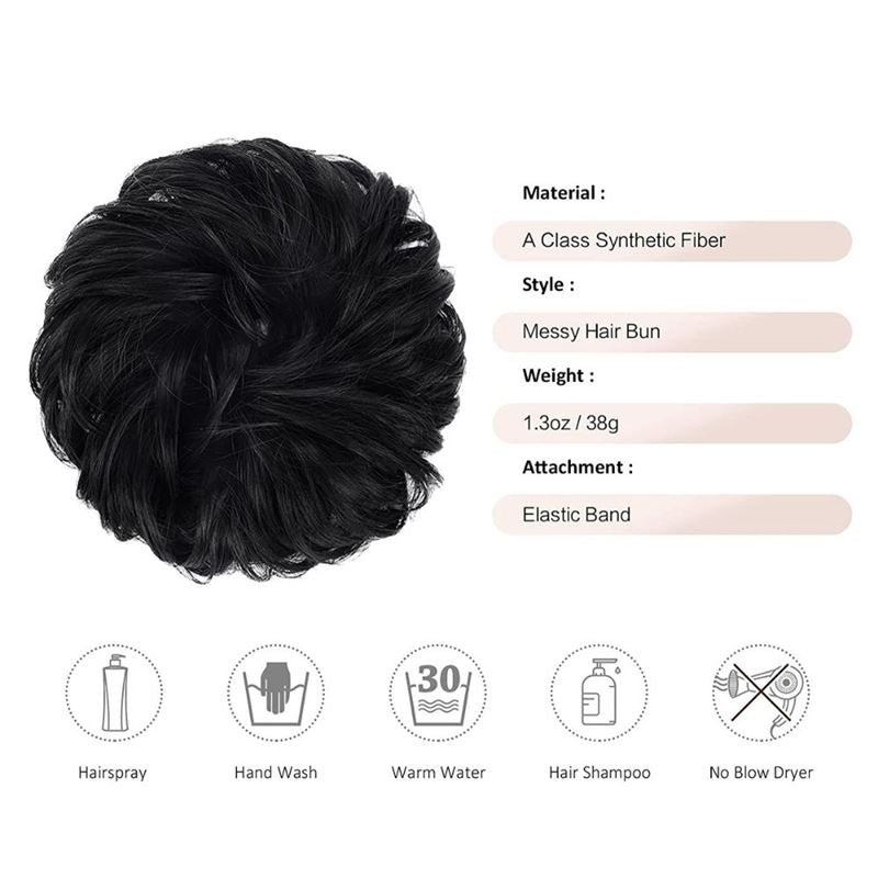 Messy Bun Hair elastic with curly artificial hair - 1# Jet Black - Hair Accessories | Fashiongirl