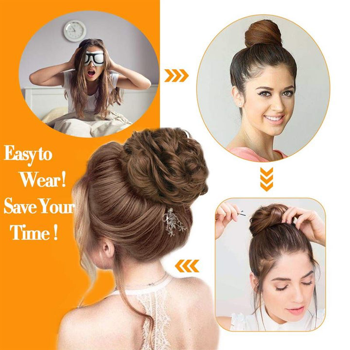 Messy Bun Hair Elastic with Curly Artificial Hair - #2/33 Dark Brown &amp; Dark Reddish Brown Mix - Hair Accessories
