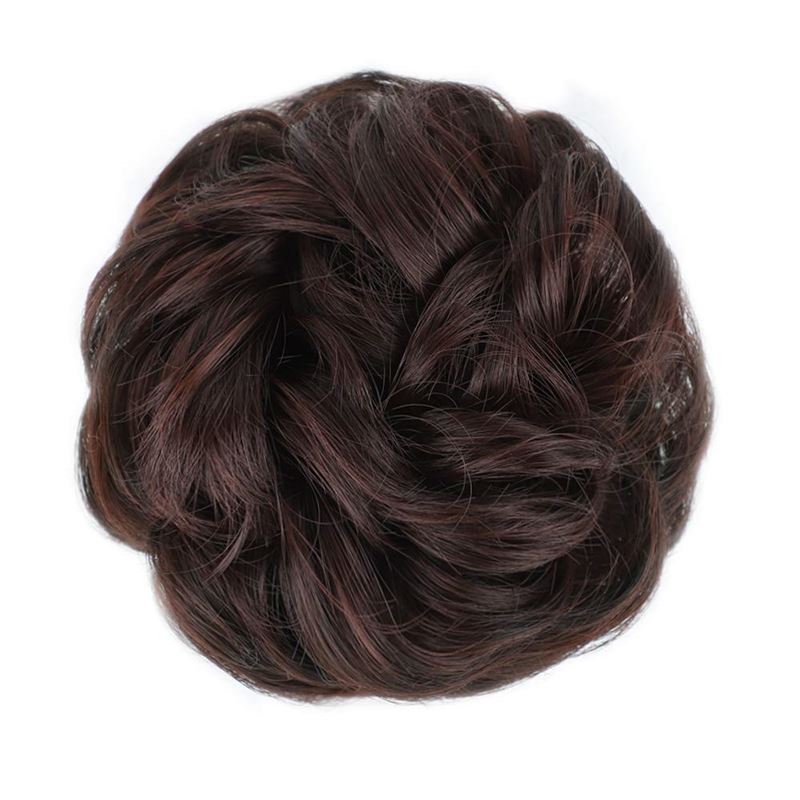 Messy Bun Hair elastic with curly artificial hair - #33 Dark brown with red tint - Hair Accessories | Fashiongirl
