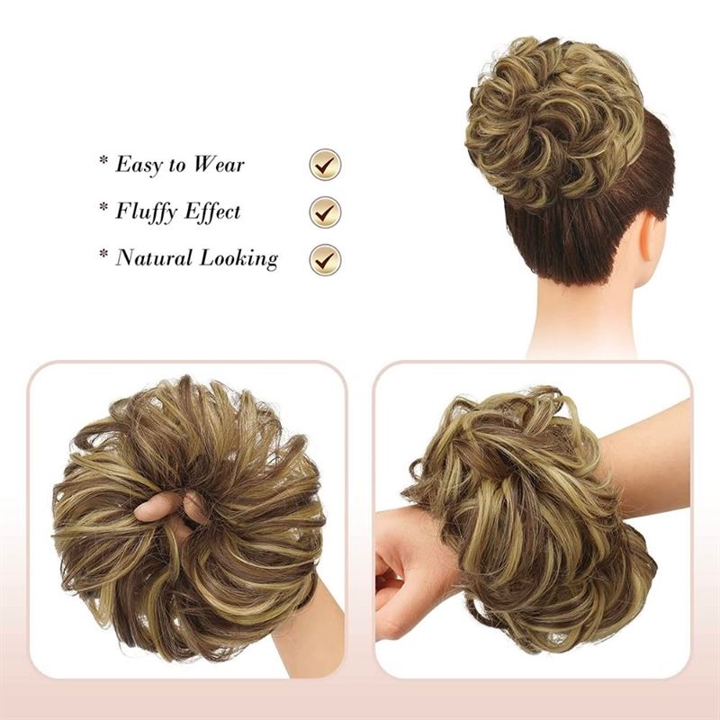 Messy Bun Hair Elastic with Curly Artificial Hair - 9H19 Blonde &amp; Medium Brown - Hair Accessories | Fashiongirl