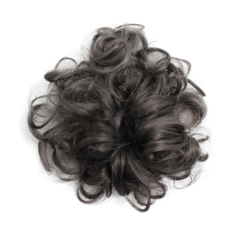 Messy Bun Hair elastic with curly artificial hair - Dark grey - Hair Accessories | Fashiongirl