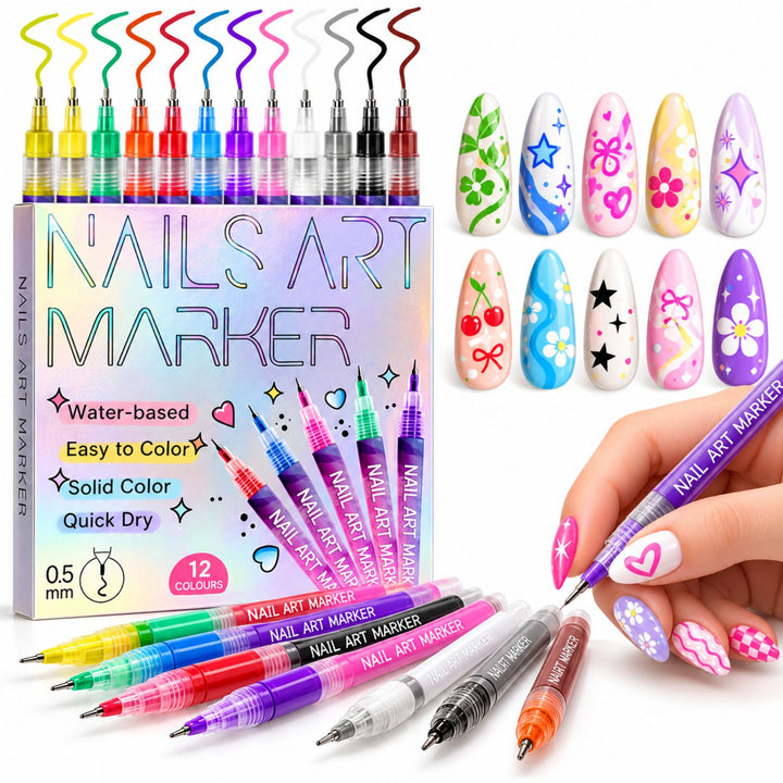 Nail Art Pens 12 Colours 0.5mm Fine Tip