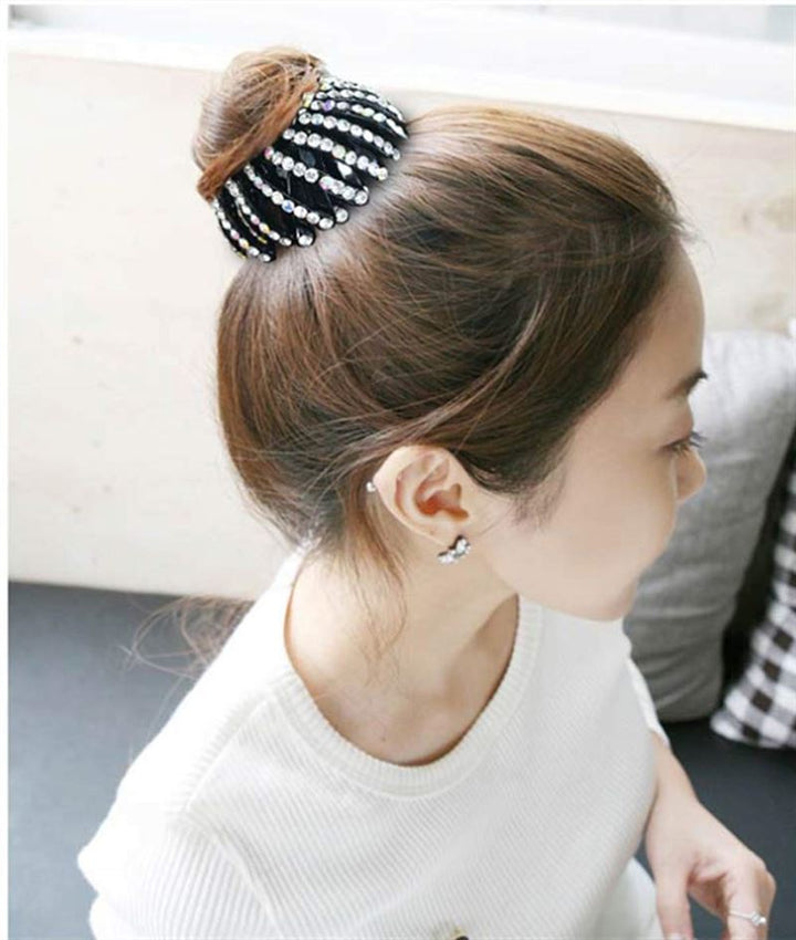 Ponytail Spiral with rhinestones/ Bird Nest Hair Clip - Silver - | Fashiongirl