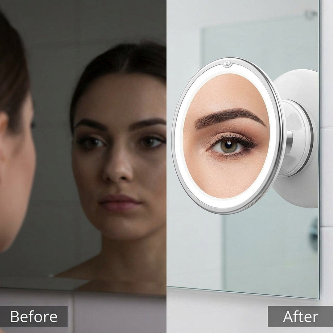 PRO BEAUTY Bathroom Mirror with LED Light and Suction Cup x10 Magnifying Mirror - White - Mirror - UNIQ