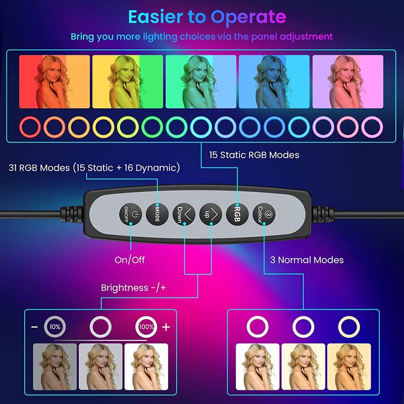 Ring Light med RGB lys + Trådløs fjernbetjening - | Fashiongirl