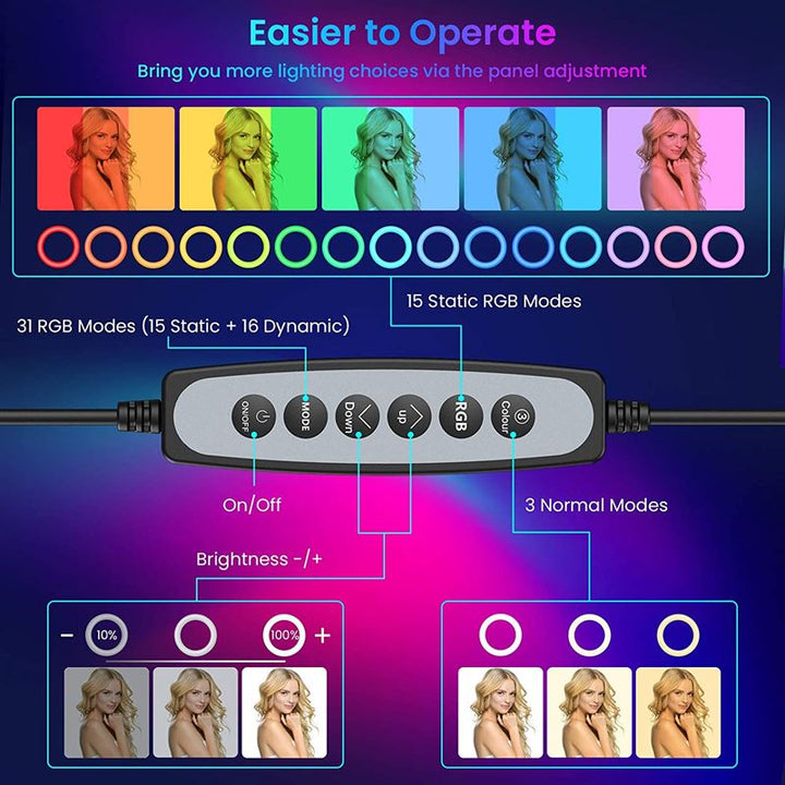 Ring Light med RGB lys + Trådløs fjernbetjening - | Fashiongirl