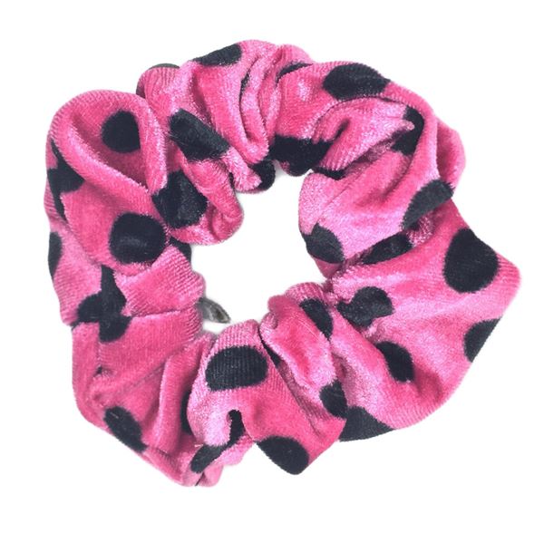 Scrunchie hair elastic, pink with black polka dots - Hair Accessories