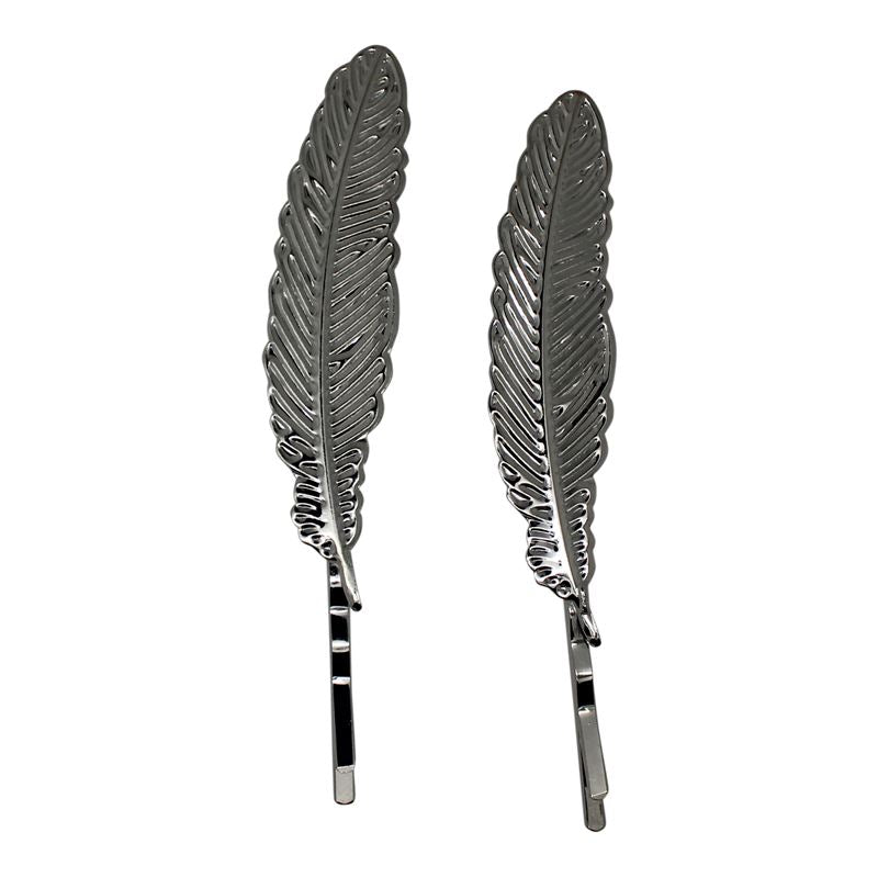 SOHO Feather Hair Clip - Silver (2 pcs) - | Fashiongirl