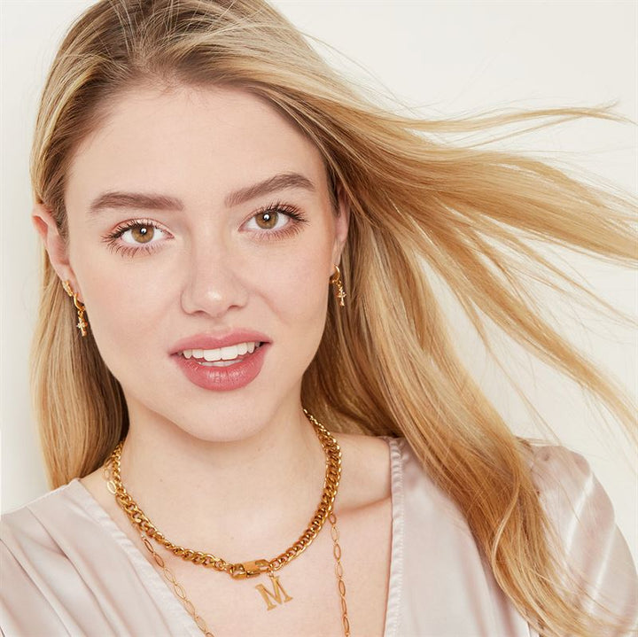 SOHO Gold Plated Gold Cross Hoop Earrings - | Fashiongirl