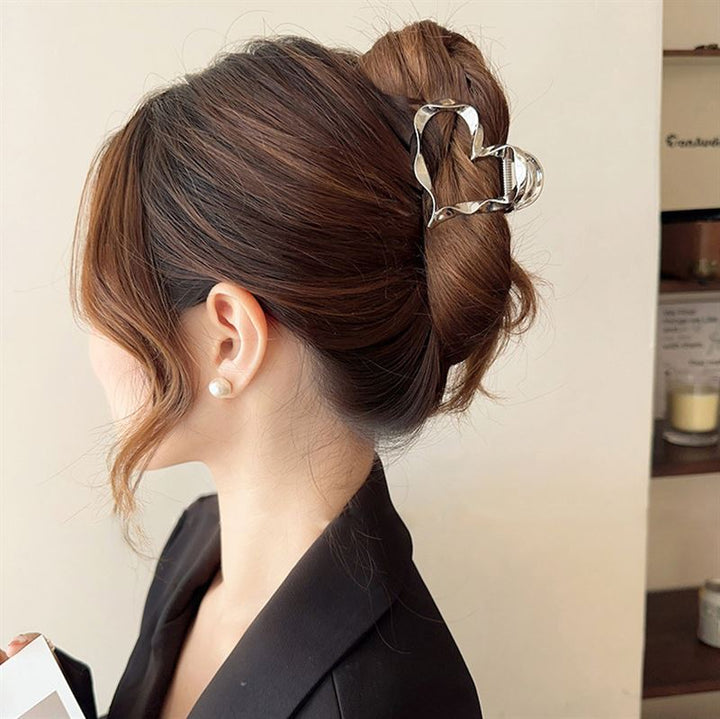 SOHO Heart Metal Hair Claw - Silver - Hair Accessories