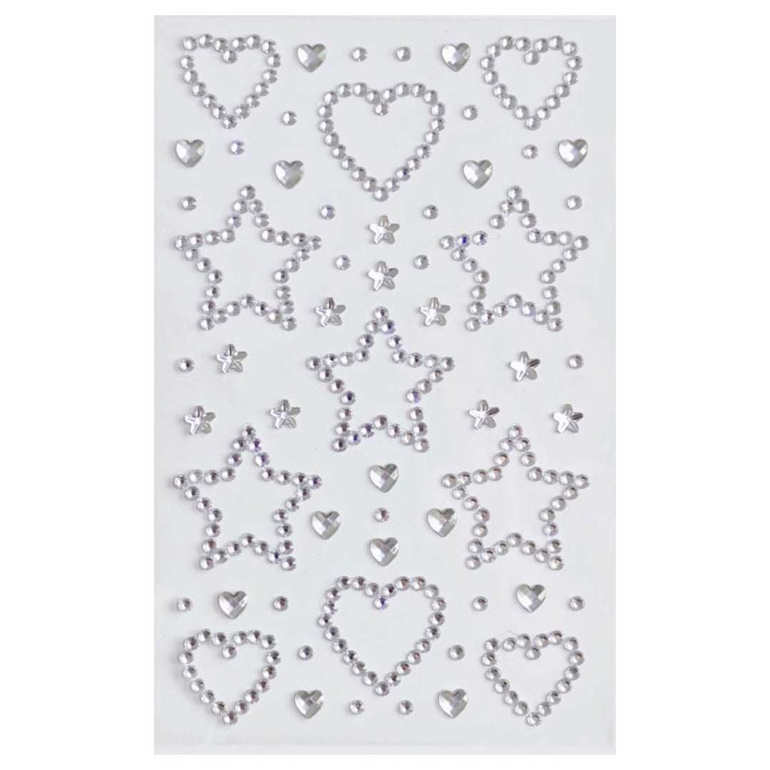 SOHO Hearts &amp; Stars Self Adhesive Facial Rhinestones for face, makeup, nails, body, crafts - Silver - | Fashiongirl