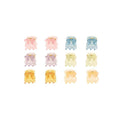 The SOHO Lucca Mini Hair Claws - Glitter come in pastel shades—pink, purple, yellow, green, and blue—arranged in rows. These delicate SOHO clips add a charming touch of sparkle to any hairstyle.