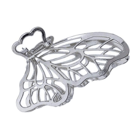 The SOHO Metal Butterfly Hair Claw in silver by SOHO features intricate openwork wings and offers a secure grip, displayed against a white background.
