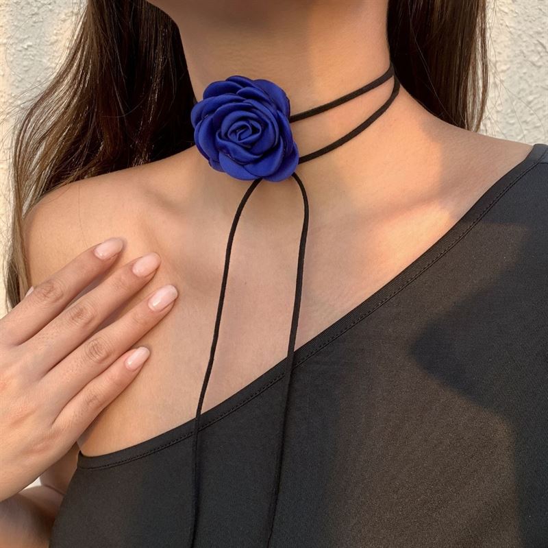 SOHO Rose Choker Necklace - Blue - | Fashiongirl