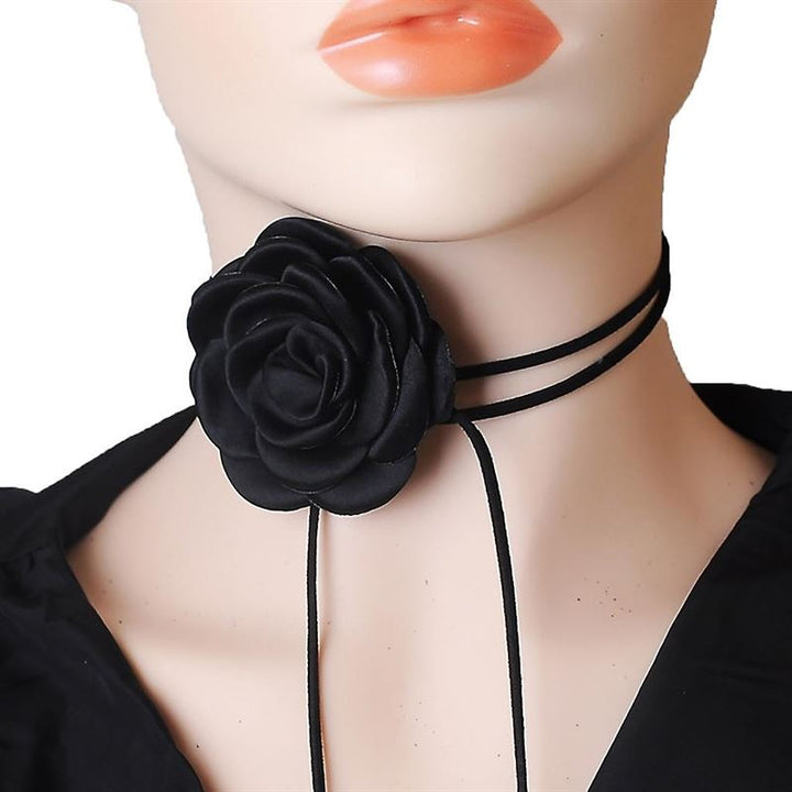 SOHO Rose String Choker Flower Necklace - Black - | Fashiongirl