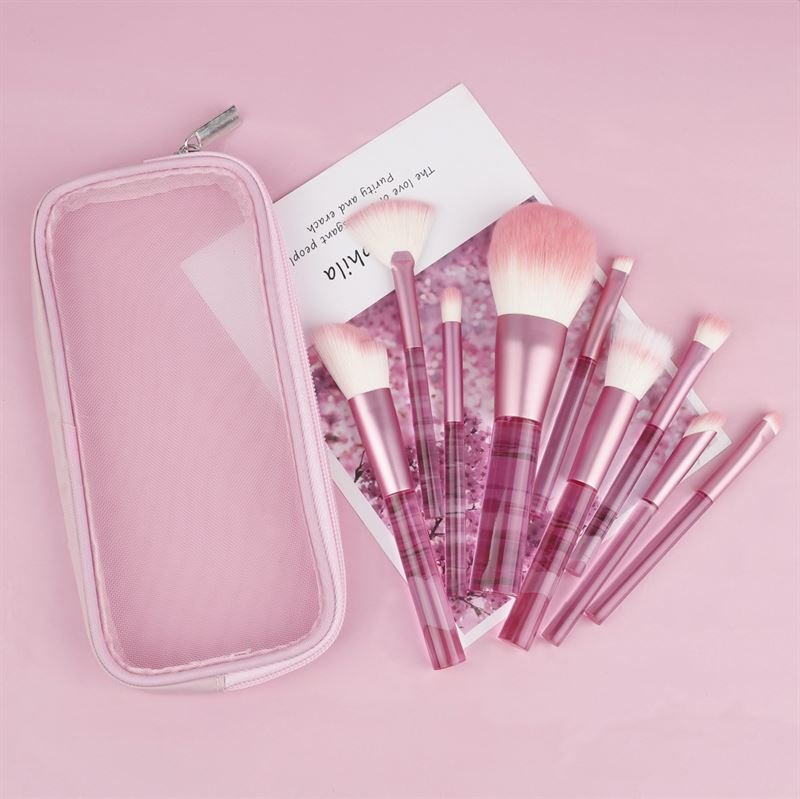 Technique PRO Translucent Perfection Makeup Brush Set - 9 Makeup Brushes with Bag (PINK) - 