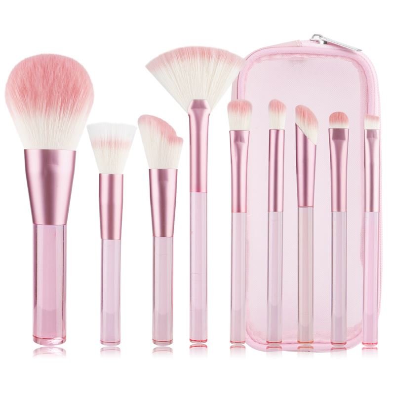Technique PRO Translucent Perfection Makeup Brush Set - 9 Makeup Brushes with Bag (PINK) - 