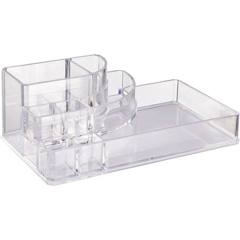 The UNIQ Acrylic Make up organiser 8 compartments - ctn 07 by UNIQ features multiple sections to neatly store office supplies or beauty essentials, keeping your desk or vanity tidy with its flat rectangular base.