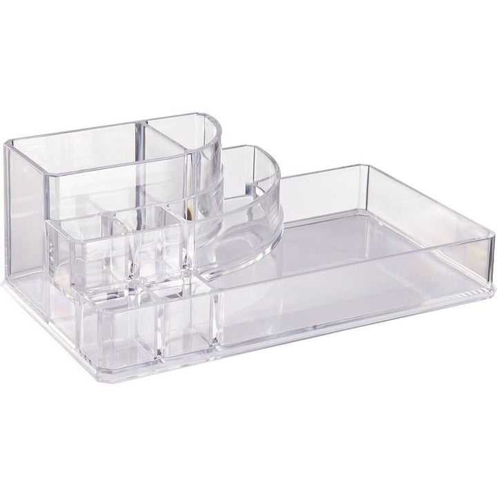 The UNIQ Acrylic Make up organiser 8 compartments - ctn 07 by UNIQ features multiple sections to neatly store office supplies or beauty essentials, keeping your desk or vanity tidy with its flat rectangular base.