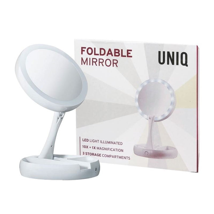 UNIQ Foldable Makeup mirror with LED light and 10x magnification (Foldable mirror) - | Fashiongirl