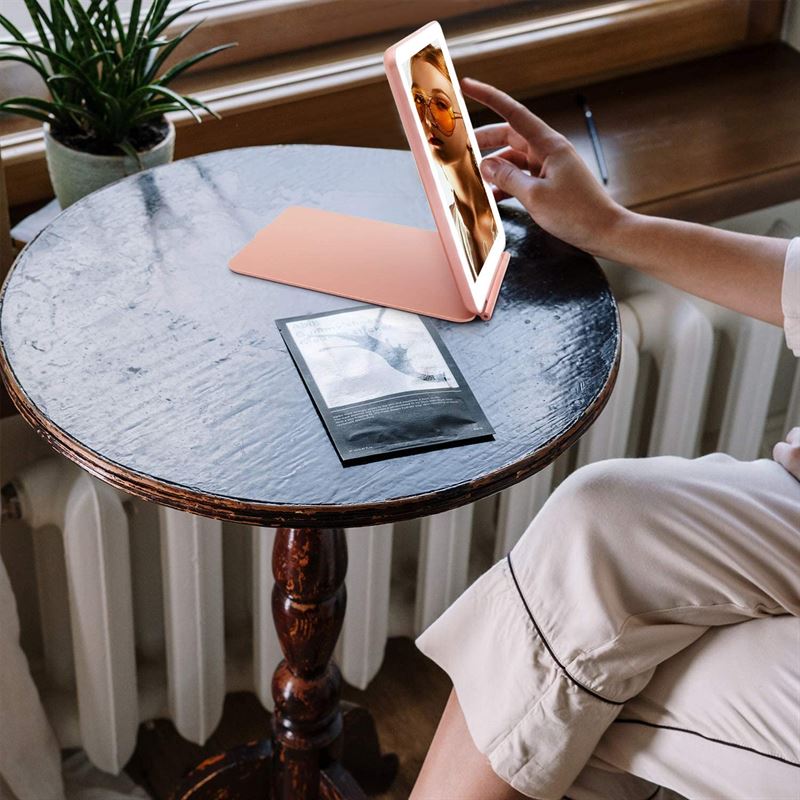 UNIQ Foldable Rechargeable LED Mirror - Vanity Travel Mirror - Pink - Mirror
