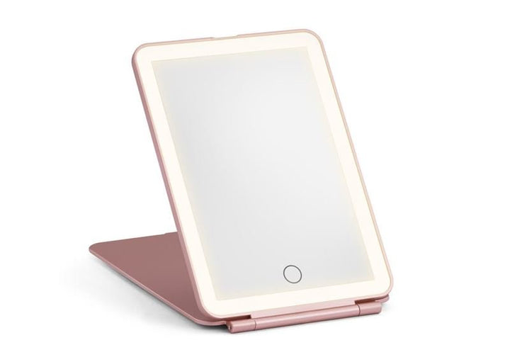 UNIQ Foldable Rechargeable LED Mirror - Vanity Travel Mirror - Pink - Mirror