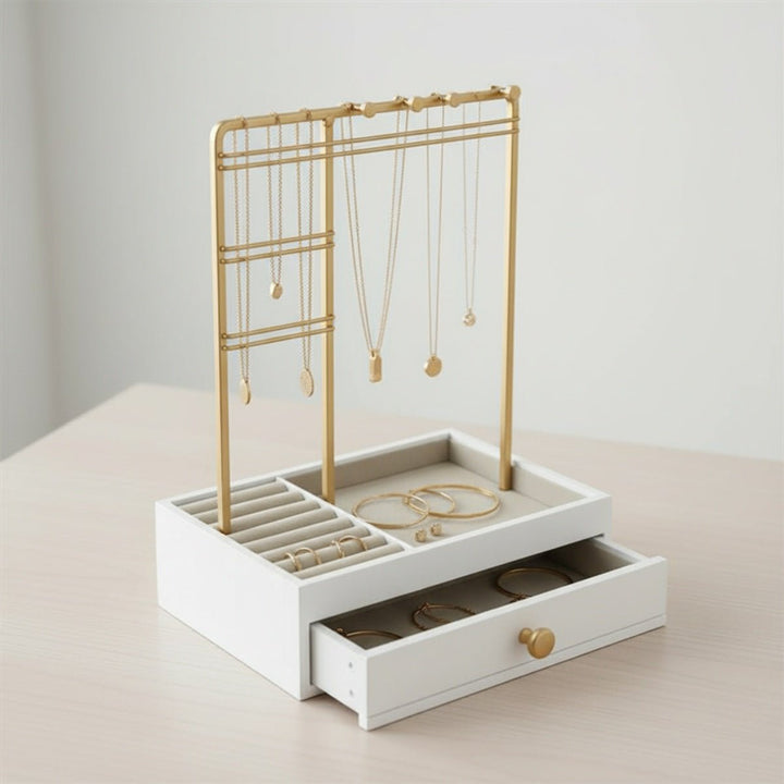 UNIQ Gold Jewelry Stand with Drawer (29 cm) - Earring & Necklace Organizer - Uncategorized - UNIQ