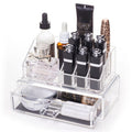 The UNIQ Makeup Acrylic Organiser with 1 drawer + top by UNIQ neatly stores perfumes, lipsticks, skincare bottles, and small beauty items, with a bottom drawer for extra storage.