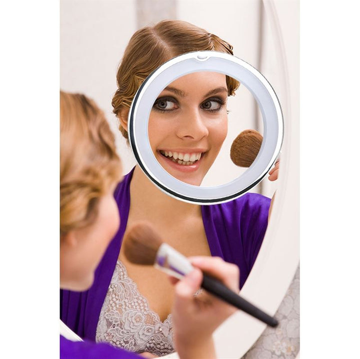 UNIQ Round Mirror with LED Light and Suction Cup x10 Magnifying Mirror - Black - | Fashiongirl