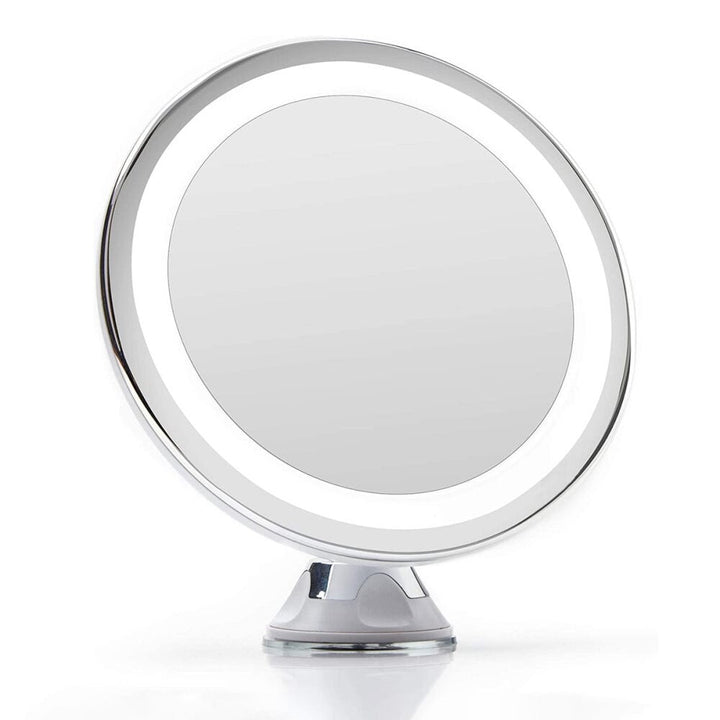 UNIQ Round Mirror with LED Light and Suction Cup x10 Magnifying Mirror - White - | Fashiongirl