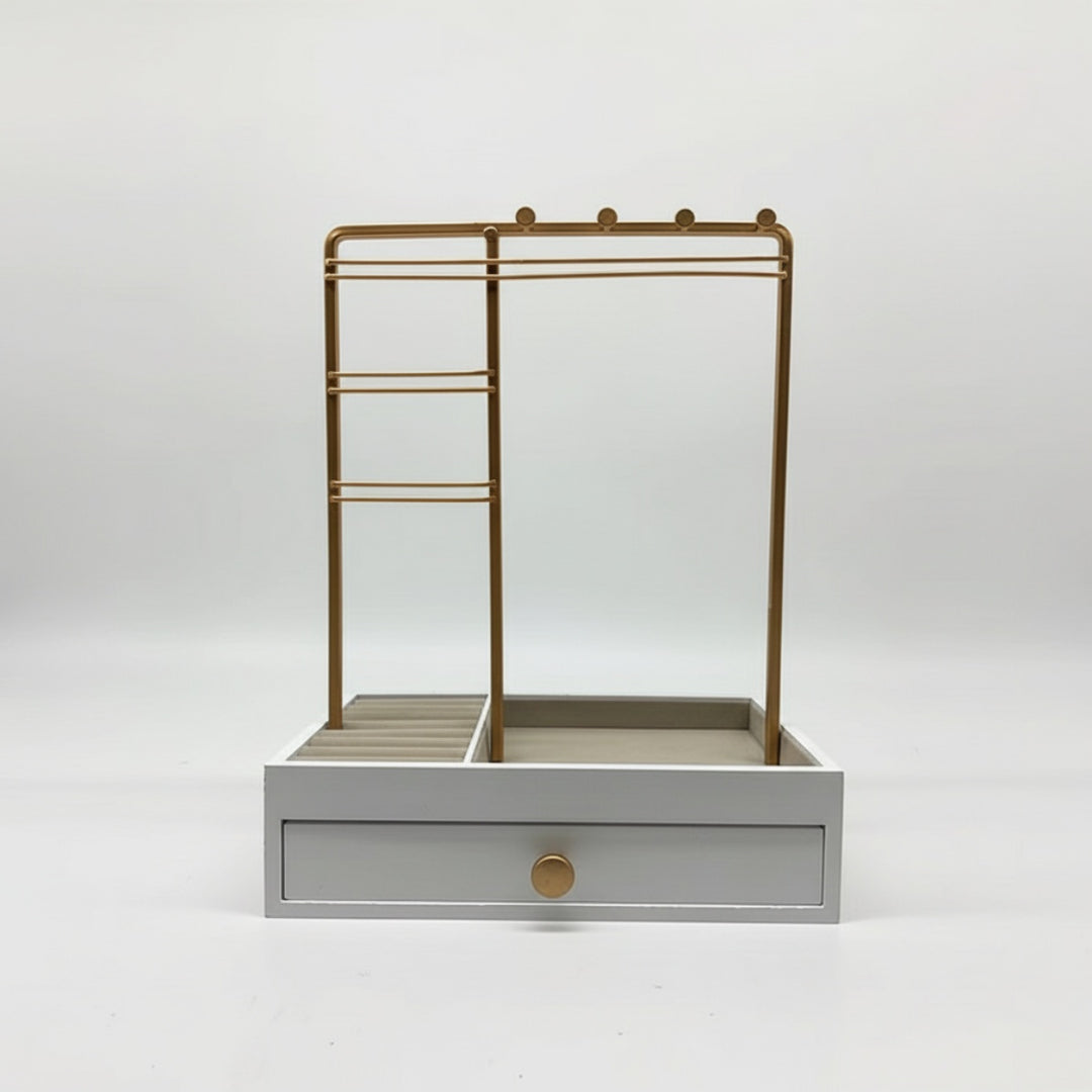 UNIQ Gold Jewelry Stand with Drawer (29 cm) - Earring & Necklace Organizer