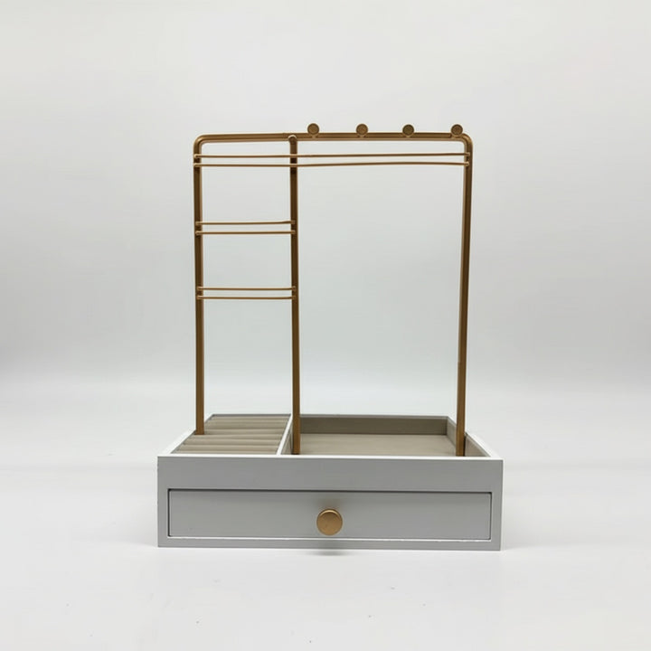 UNIQ Gold Jewelry Stand with Drawer (29 cm) - Earring & Necklace Organizer
