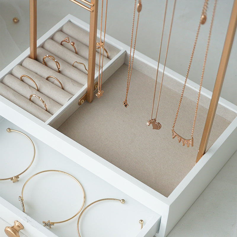UNIQ Gold Jewelry Stand with Drawer (29 cm) - Earring & Necklace Organizer