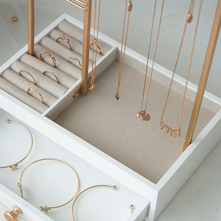 UNIQ Gold Jewelry Stand with Drawer (29 cm) - Earring & Necklace Organizer