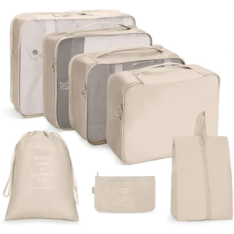 UNIQ Suitcase packing cube set - Perfectly organise and protect your luggage - Beige - 7 pieces - | Fashiongirl